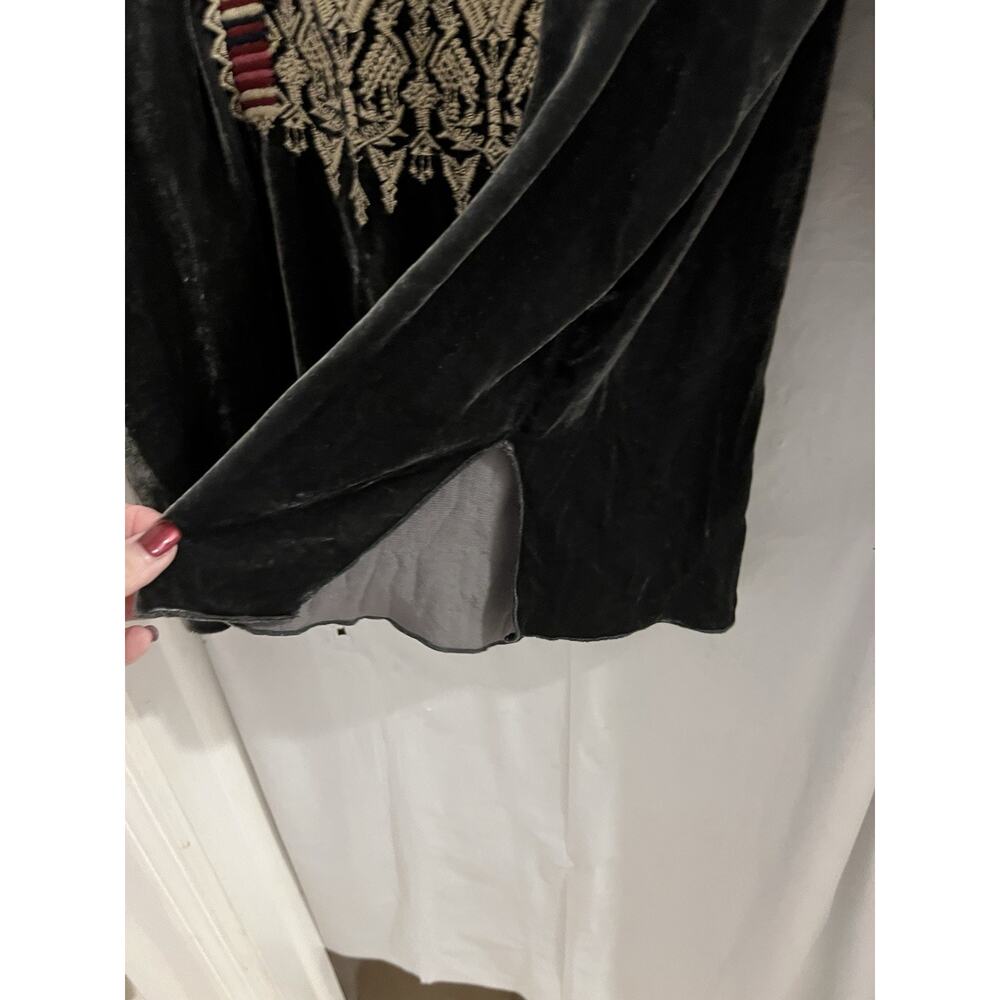 Johnny Was Gray Claude Embroidered Silk Blend Velvet Blouse Sz M Boho Peasant - Picture 6 of 8